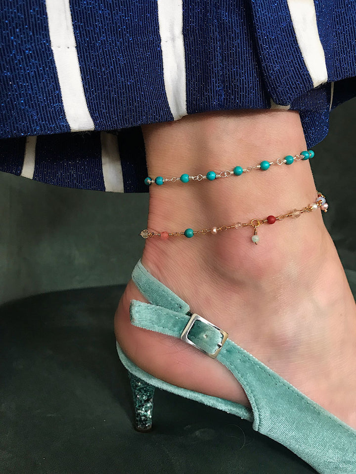 Blue Silver Anklet w. Turquoise