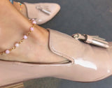 White 18K Gold Plated Anklet w. Pearls & Opal