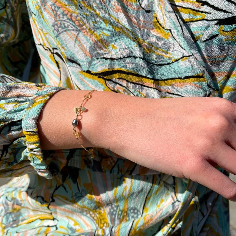 Piccolo Golden Desert Armband 18K vergoldet I Citrin, Diamanten und Perlen