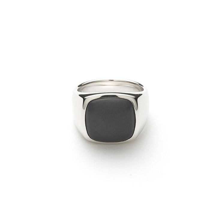 Hope Signet Matte Silver Ring w. Onyx