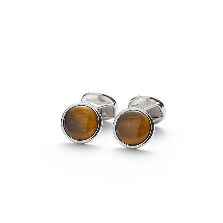 Hope Round Silver Cufflinks w. Tiger Eye