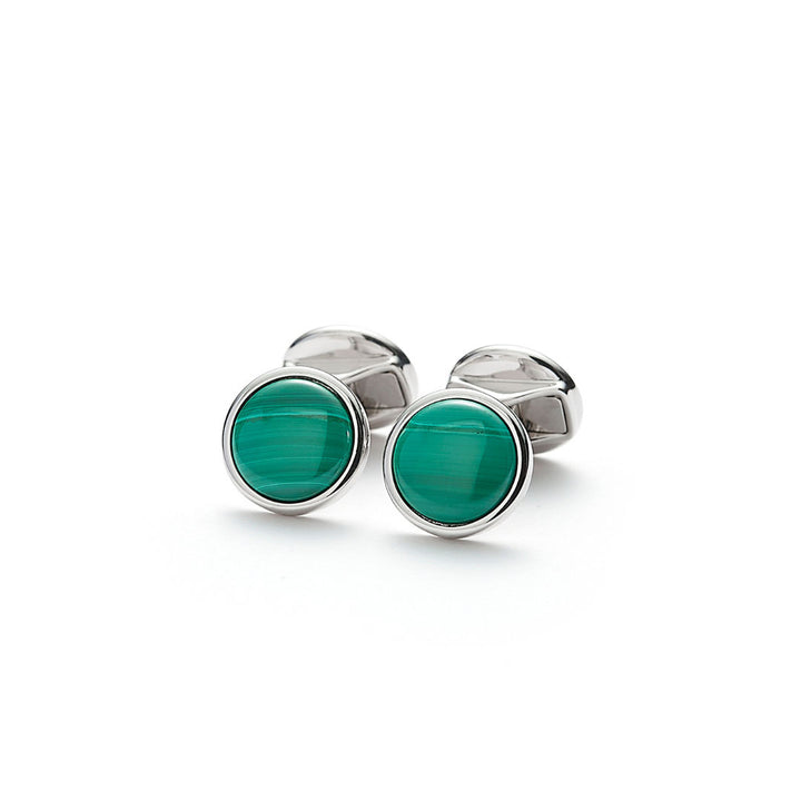 Hope Round Silver Cufflinks w. Malachite