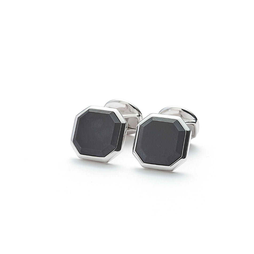 Hope Square Facet silberne Cufflinks mit mattem Onyx