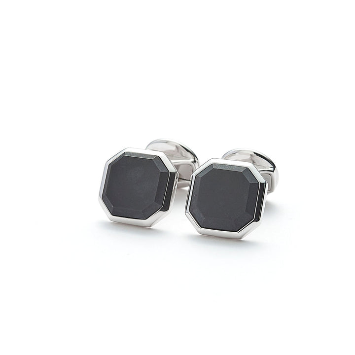 Hope Square Facet Silver Cufflinks w. Onyx Matte