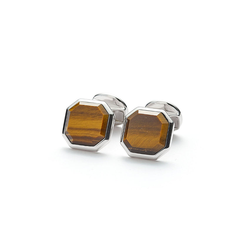 Hope Square Facet Silver Cufflinks w. Tiger Eye