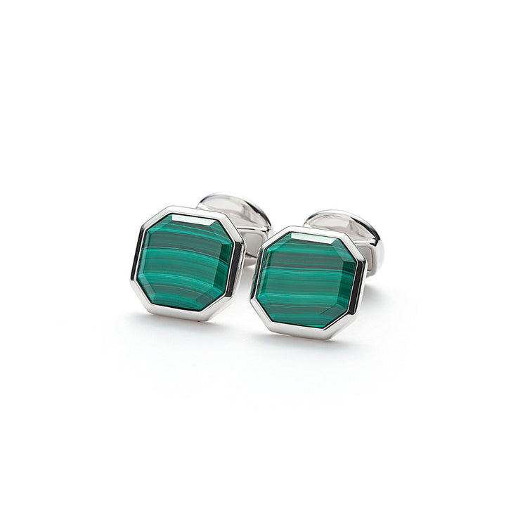 Hope Square Facet Silver Cufflinks w. Malachite
