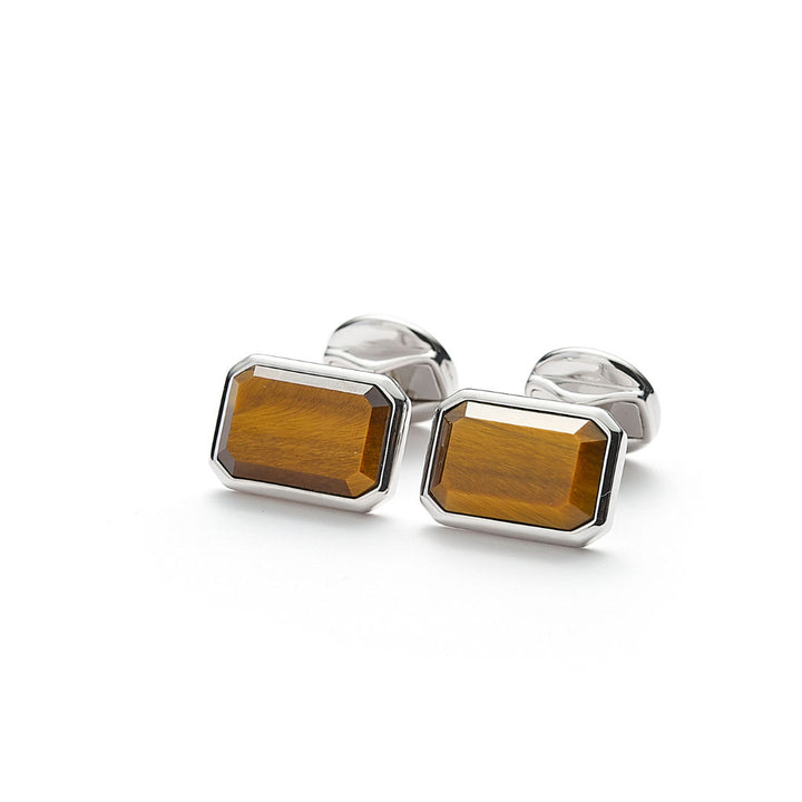 Hope Rectangle Silver Cufflinks w. Tiger Eye