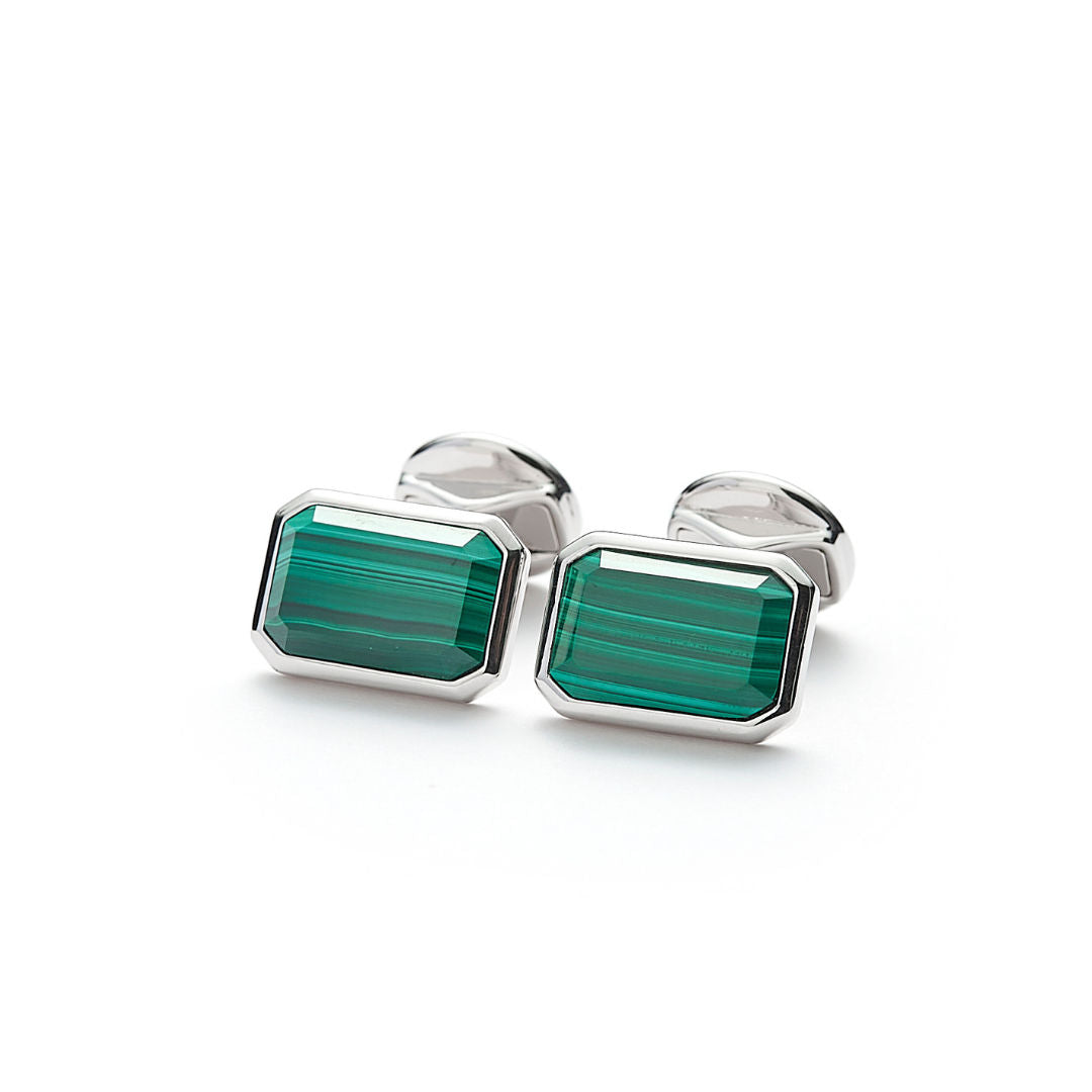 Hope Rectangle Silver Cufflinks w. Malachite