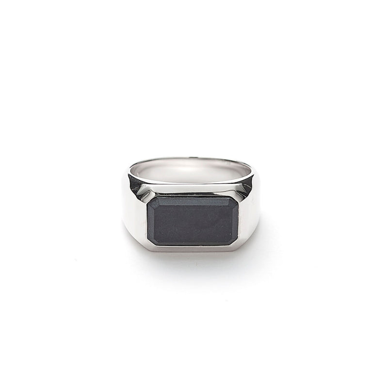 Hope Rectangle Signet Matte Silver Ringw. Onyx