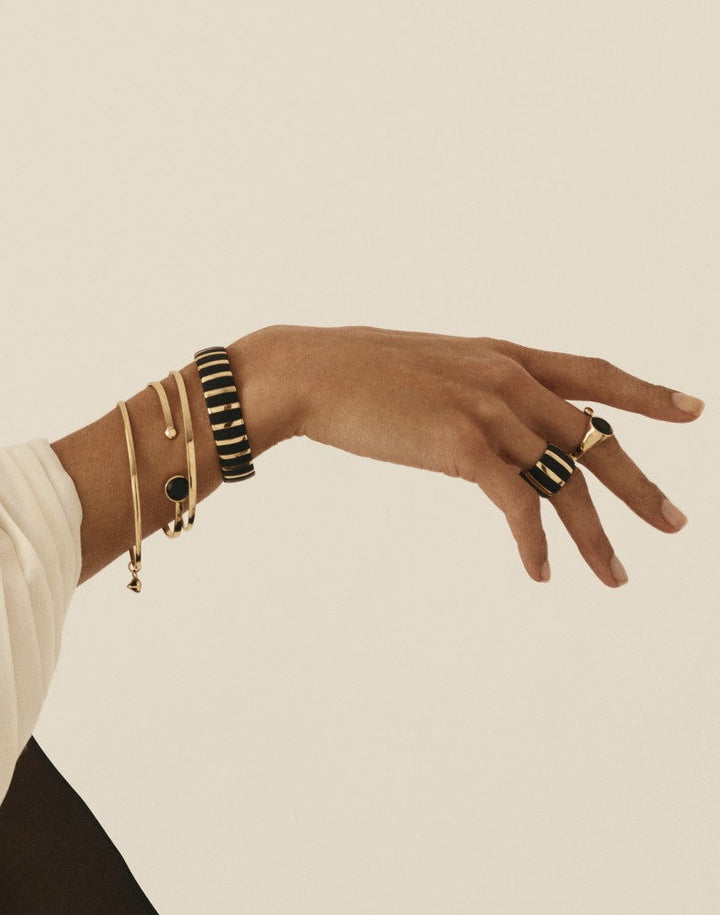 Helena Striped 18K Gold Bangle