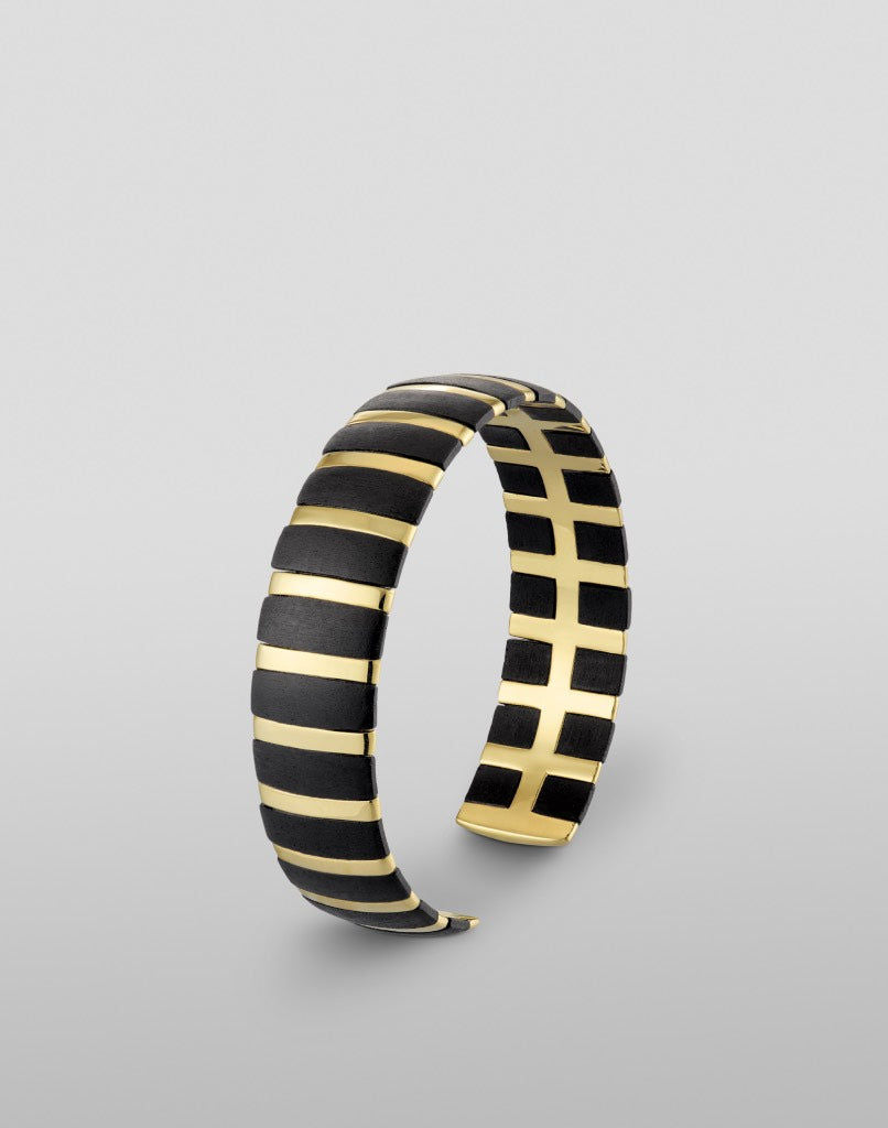 Helena Striped 18K Gold Bangle