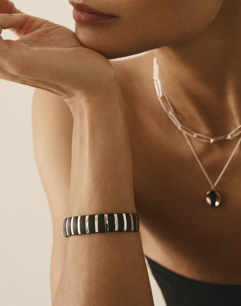 Helena Striped Silver Bangle