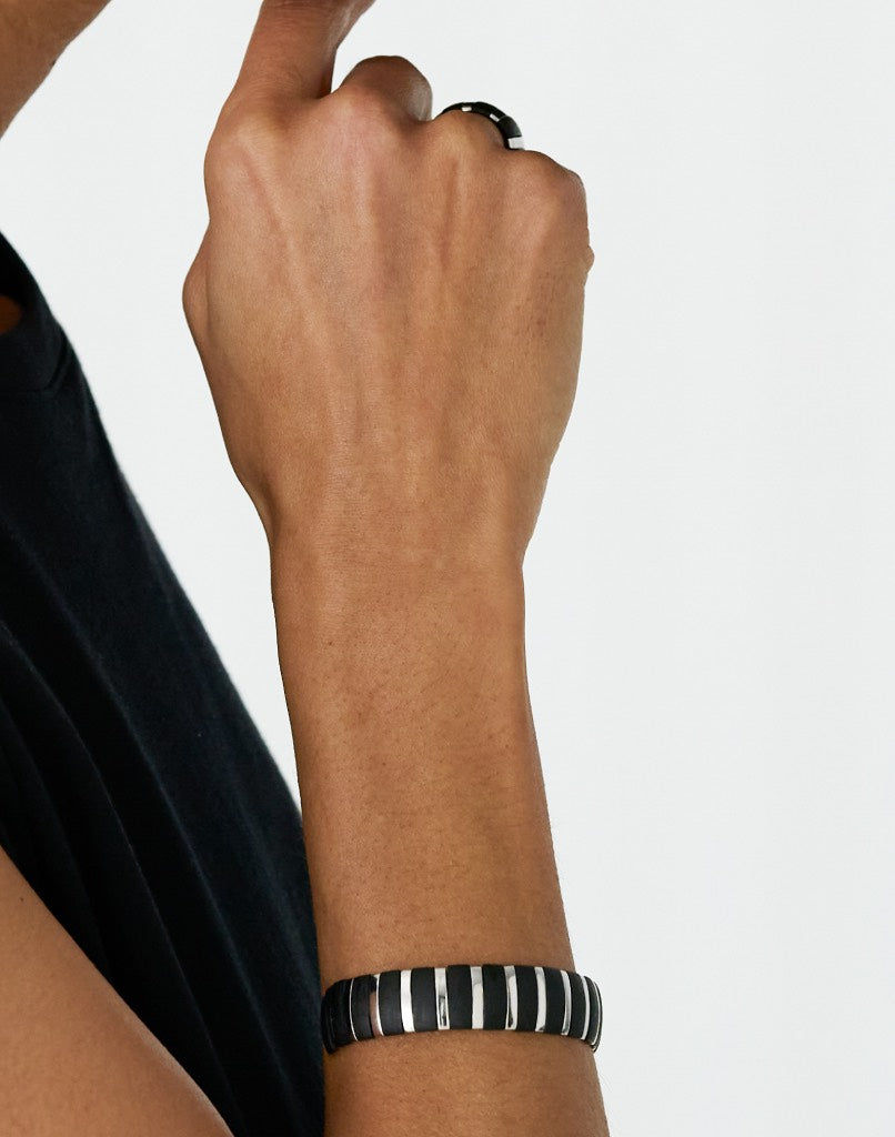 Helena Striped Silver Bangle