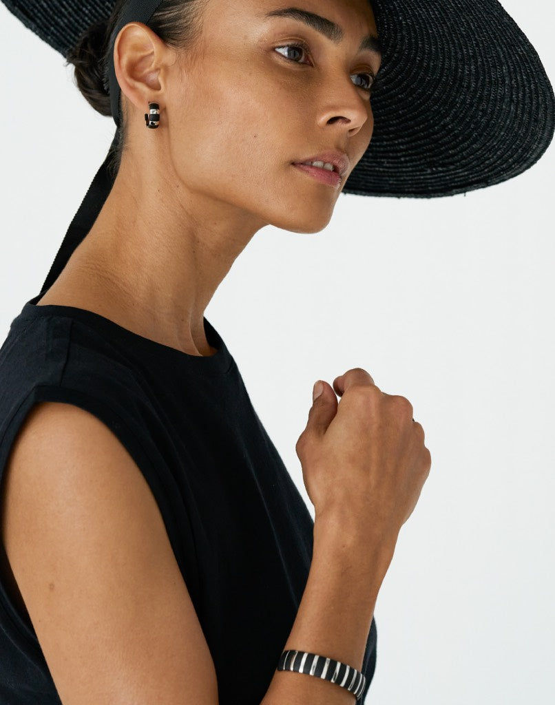 Helena Striped Silver Bangle