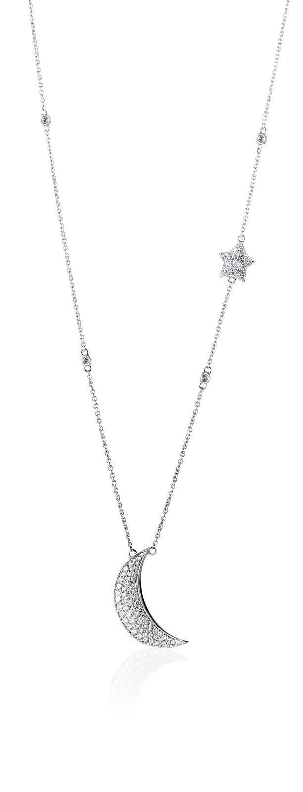 Universe Moon and Star 18K Gold, Rosegold or Whitegold Necklace