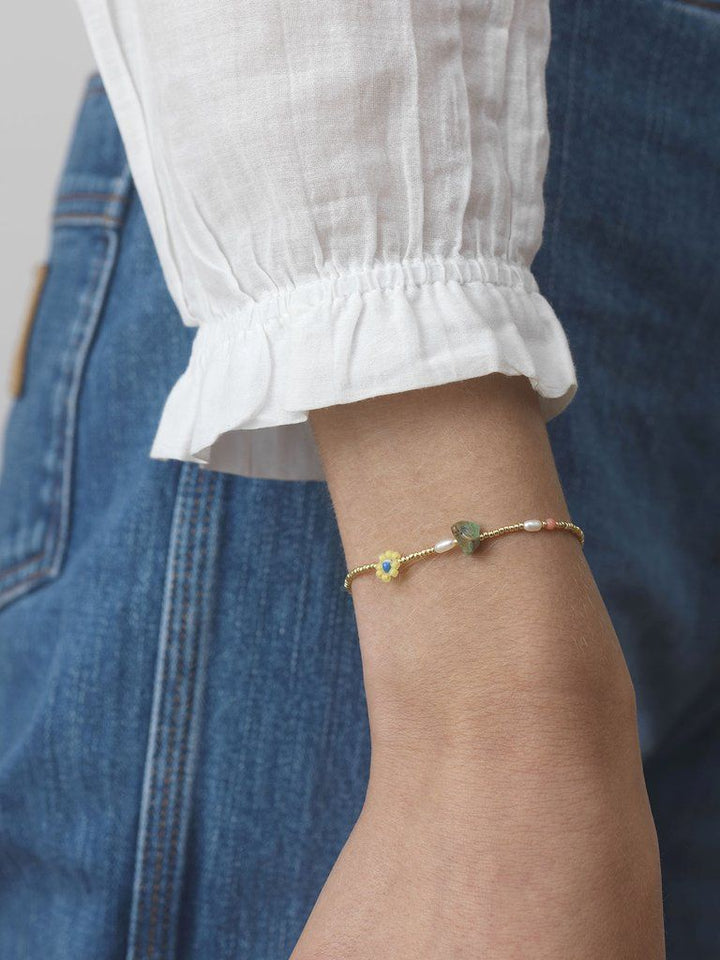Hanalei Forgyldt Armbånd m. Blandede farver Glasperler & Ædelsten