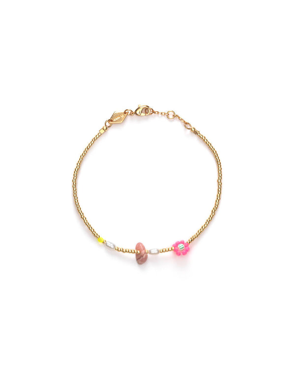 Hanalei Gold Plated Bracelet w. Pink/Rose & Mixed coloured Beads