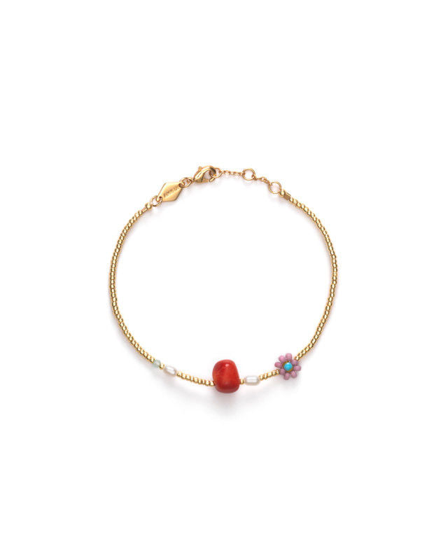 Hanalei Mulberry Gold Plated Bracelet w. Red Beads