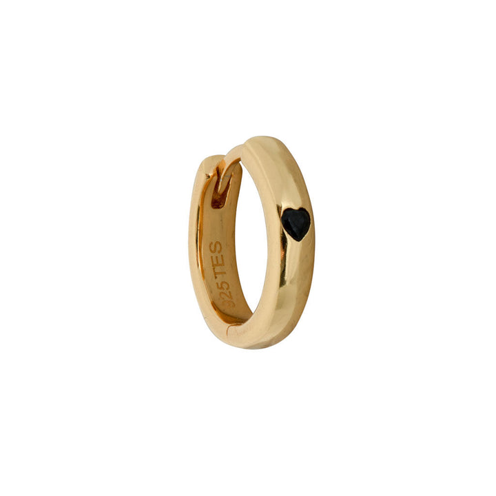 Heart 18K Gold Plated Huggie w. Black Zirconia