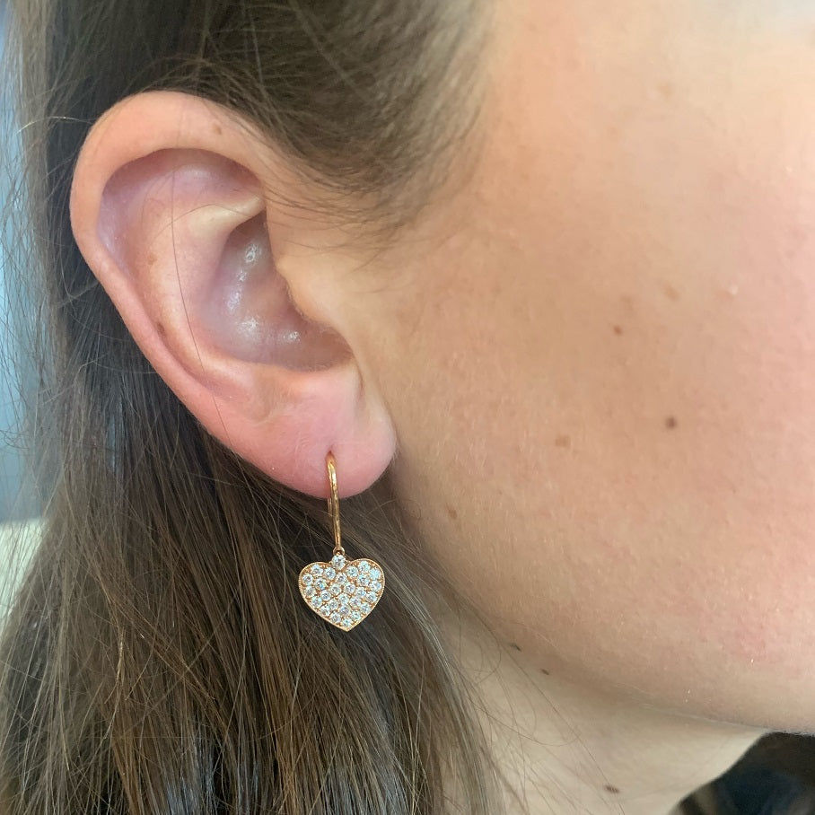 Heart 18K Gold, Rosegold or Whitegold Earrings w. Diamonds