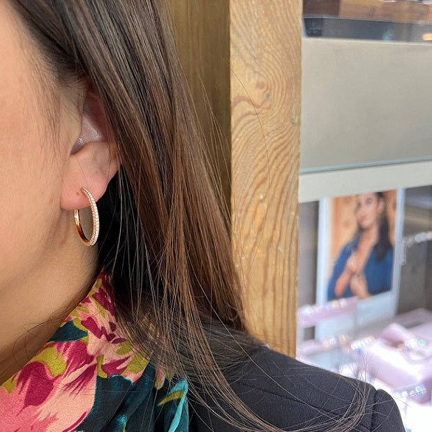 Creol 2 cm 18K Guld, Rosaguld eller Hvidguld Hoops m. Diamanter