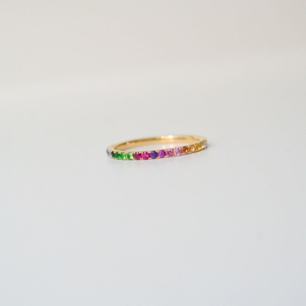 Monara Eternity 18K Guld Ring m. Safirer, Tsavorit Sten & Diamant