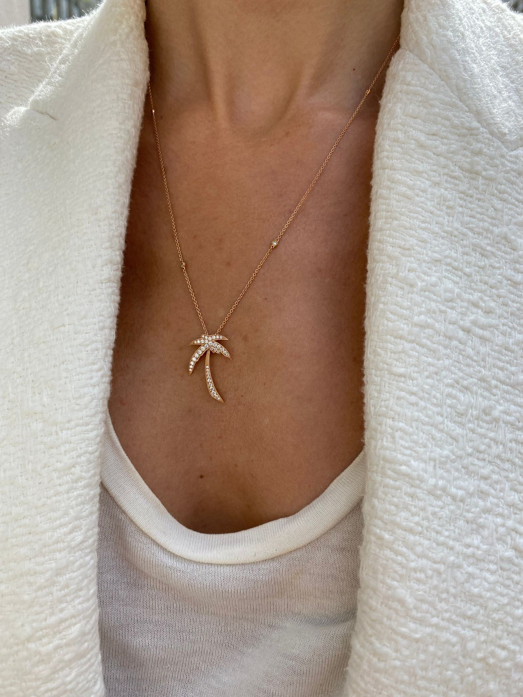 Palm Dream 18K Gold, Rosegold or Whitegold Necklace w. Diamonds