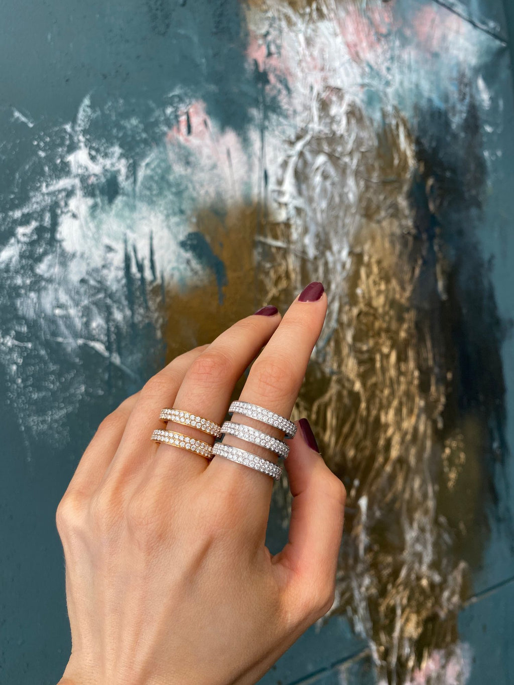 Three Parallel Ring zweireihig aus 18K Gold, Rosegold- oder Weißgold I Diamanten