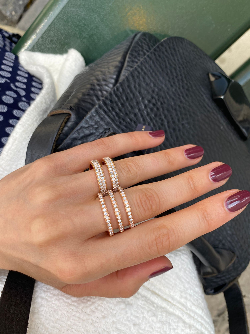 Two Double Row Parallel 18K Guld, Rosaguld eller Hvidguld Ring m. Diamanter