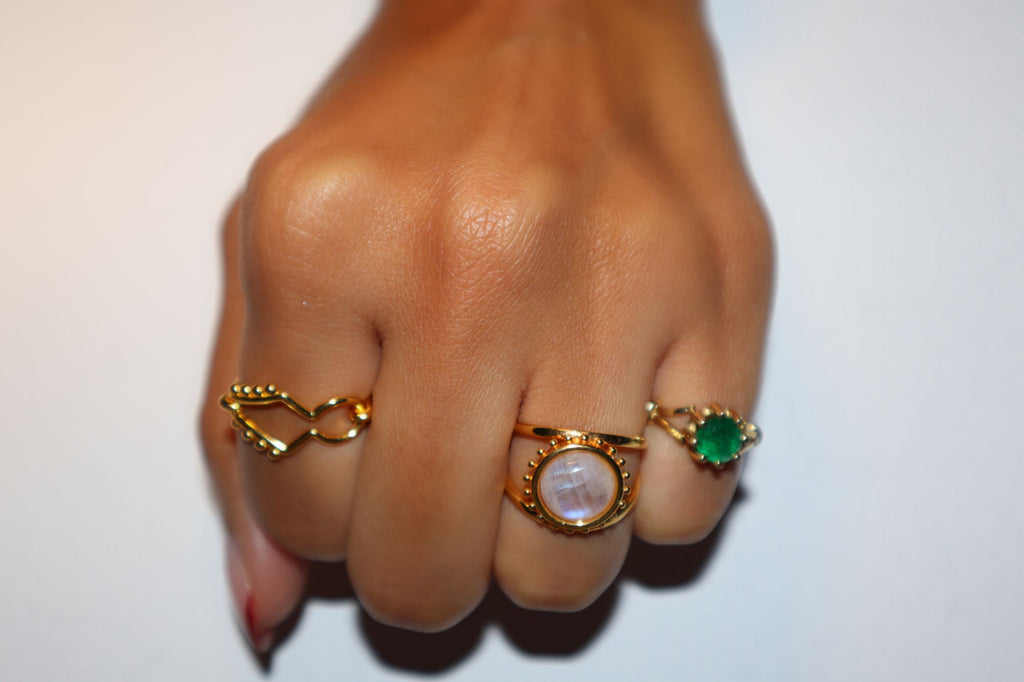 Moon Ring Gold Plated, Blue Moonstone