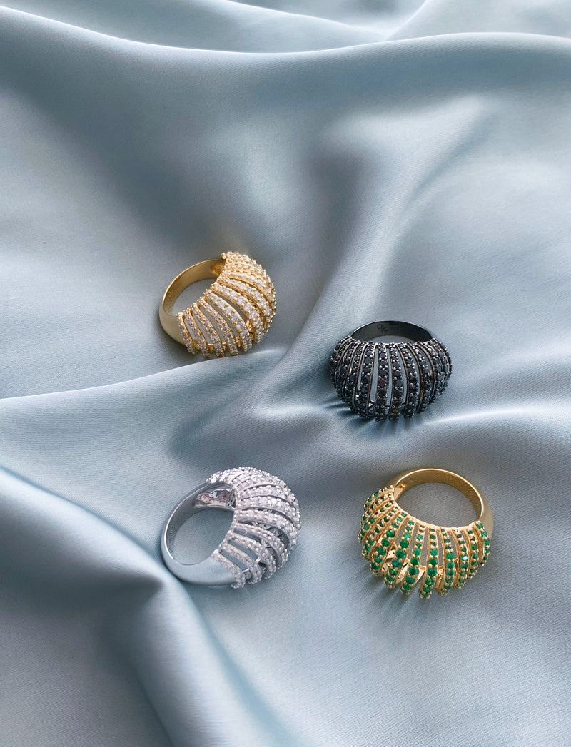 Ribbed VOID 18K Gold Plated Ring w. Zirconias