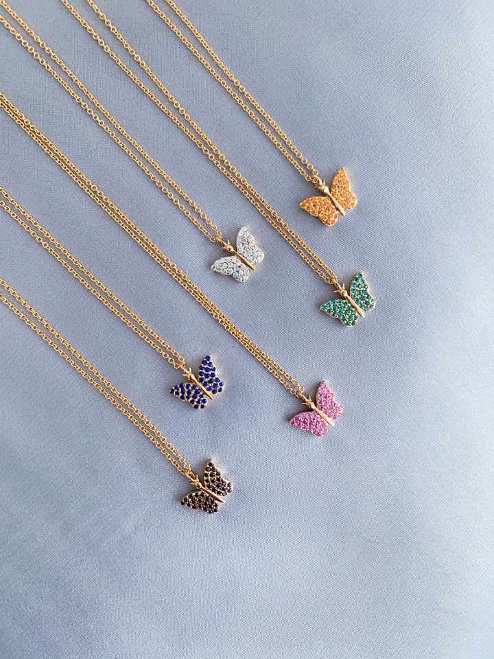 Butterfly Halskette 18K vergoldet mit pinkem Zirkon