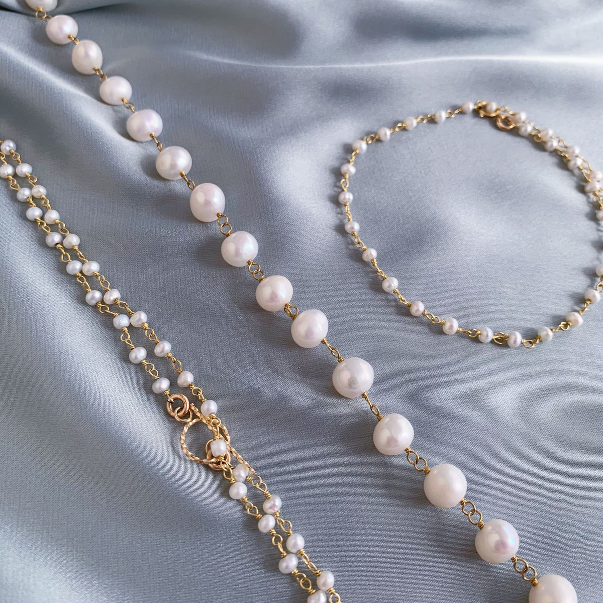 Small Pearls Forgyldt Ankelkæde m. Perler