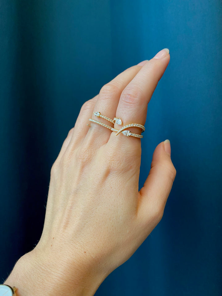 Drop 18K Guld Ring m. Diamanter