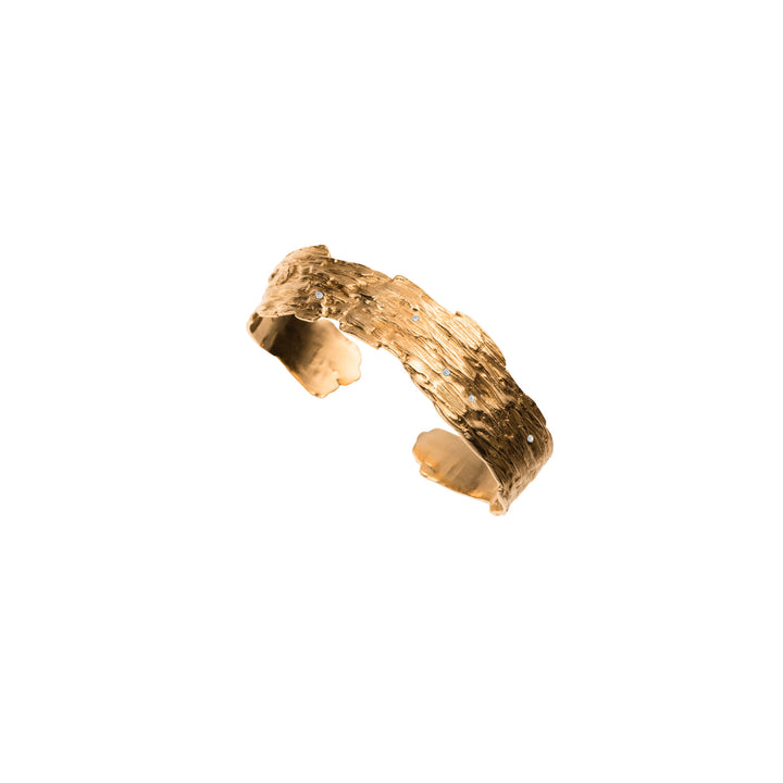 Bark Thin 14K Gold Bangle w. Diamonds