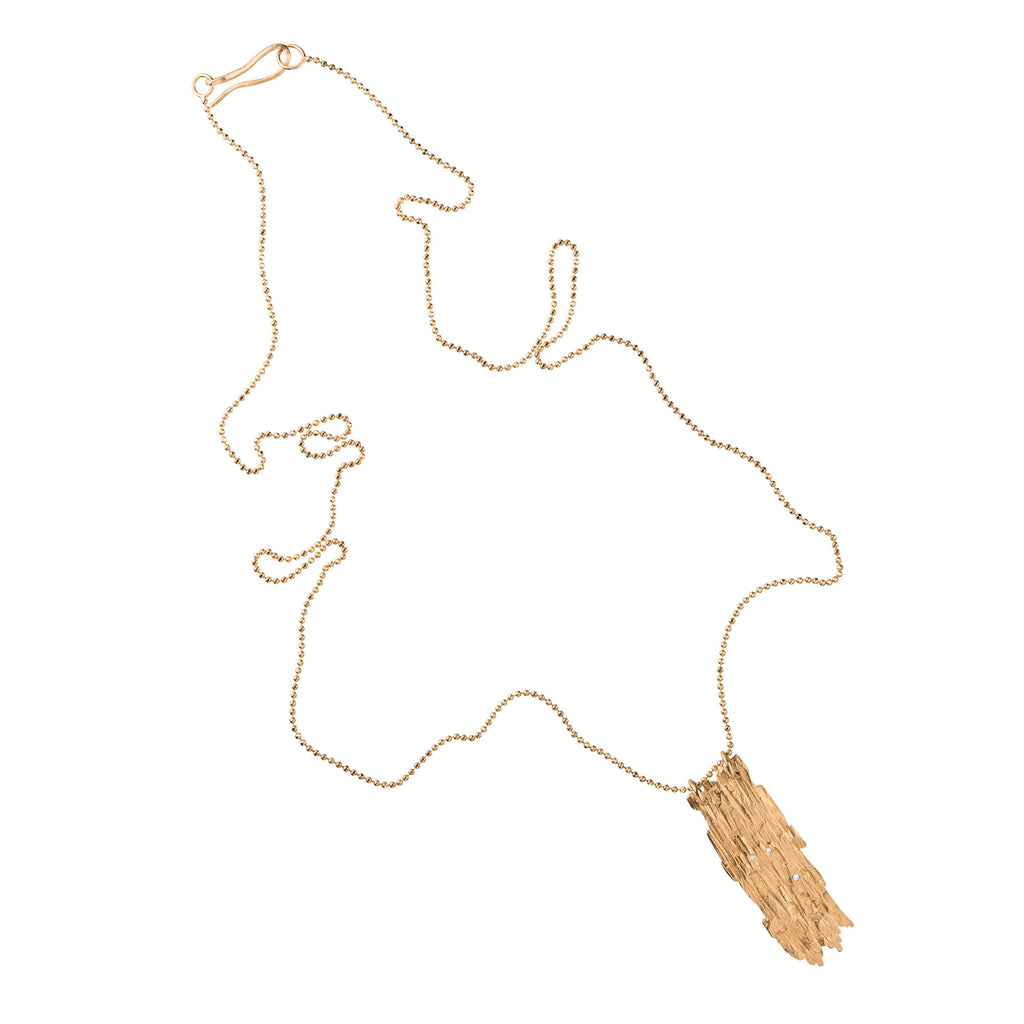 Bark 14K Gold Necklace w. Diamonds
