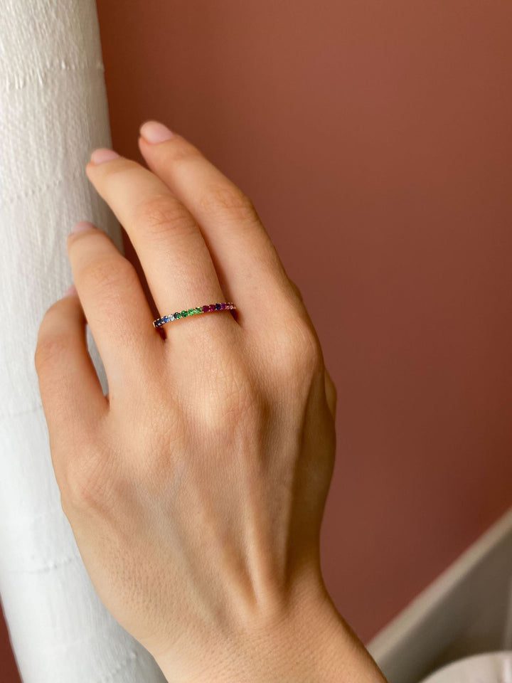 Monara Eternity 18K Guld Ring m. Safirer, Tsavorit Sten & Diamant