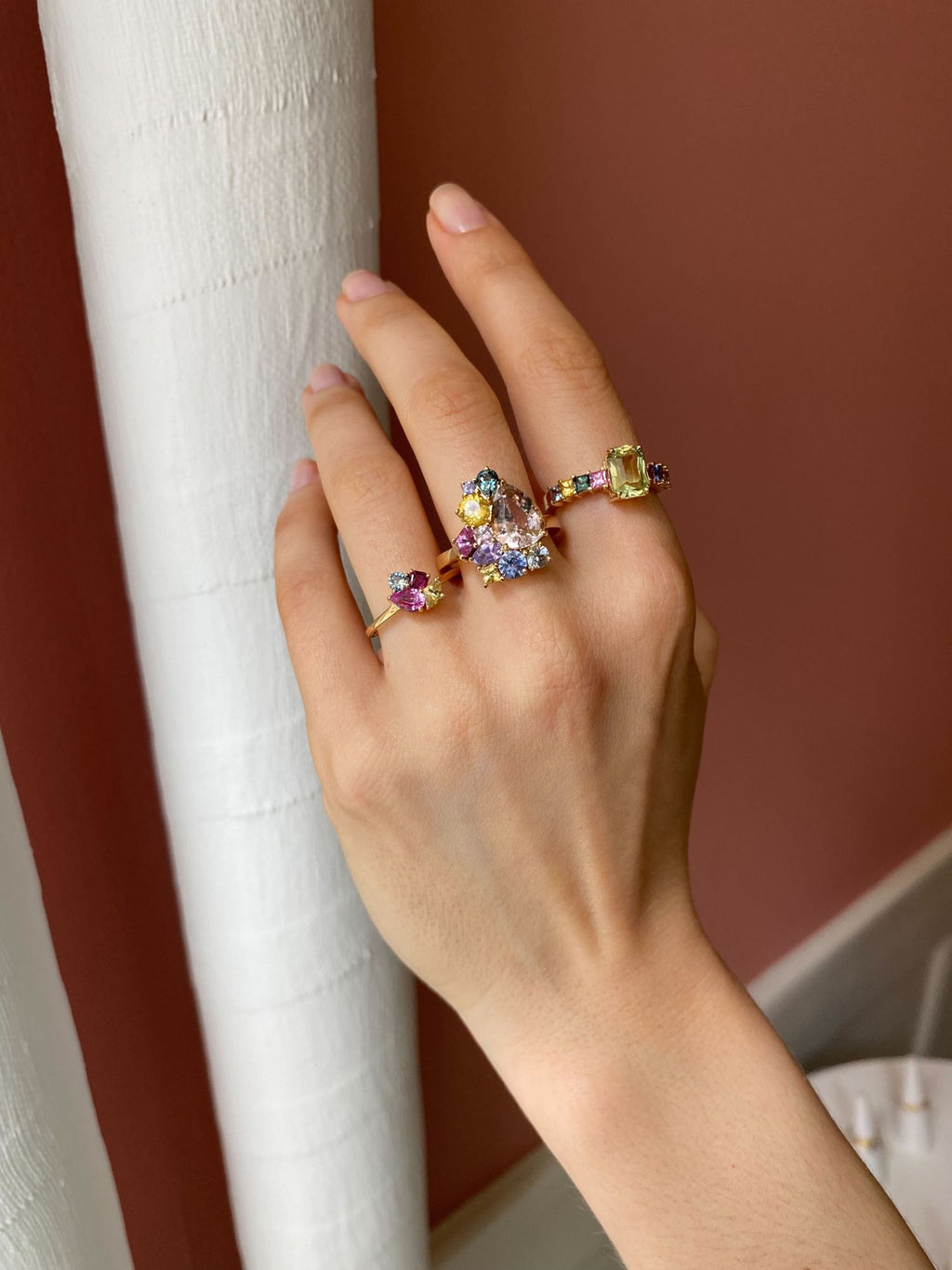 Monara Desi 18K Guld Ring m. Turmalin, Safirer & Tanzanit Sten