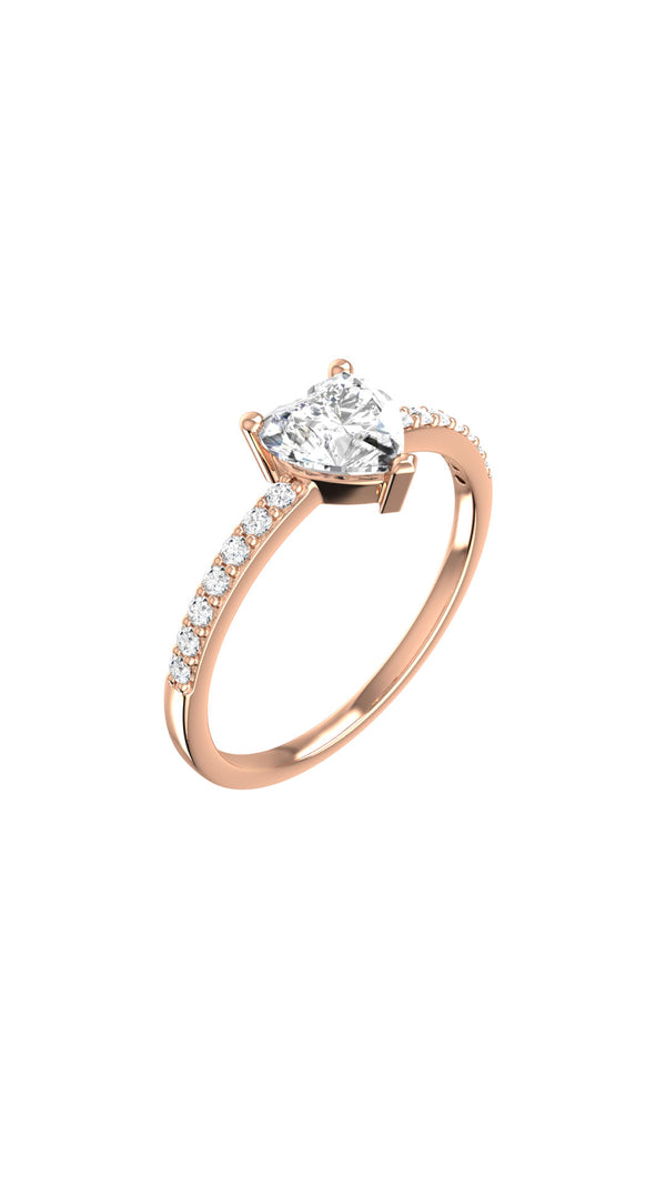 Solitaire Heart Pavé 18K Rosegold Ring w. Lab-Grown Diamonds