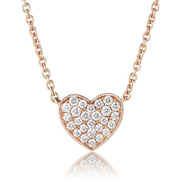 Heart 18K Gold, Rosegold or Whitegold Necklace w. Diamonds