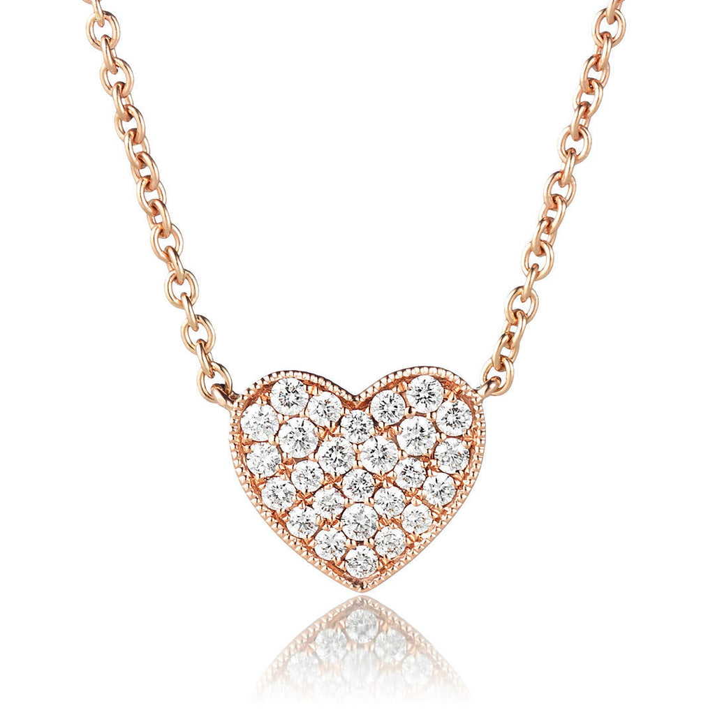 Heart 18K Gold, Rosegold or Whitegold Necklace w. Diamonds