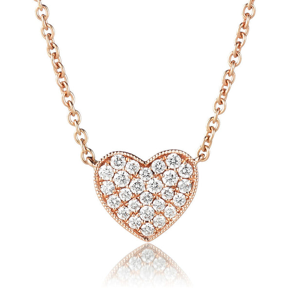 Heart 18K Guld, Rosaguld eller Hvidguld Halskæde m. Diamanter
