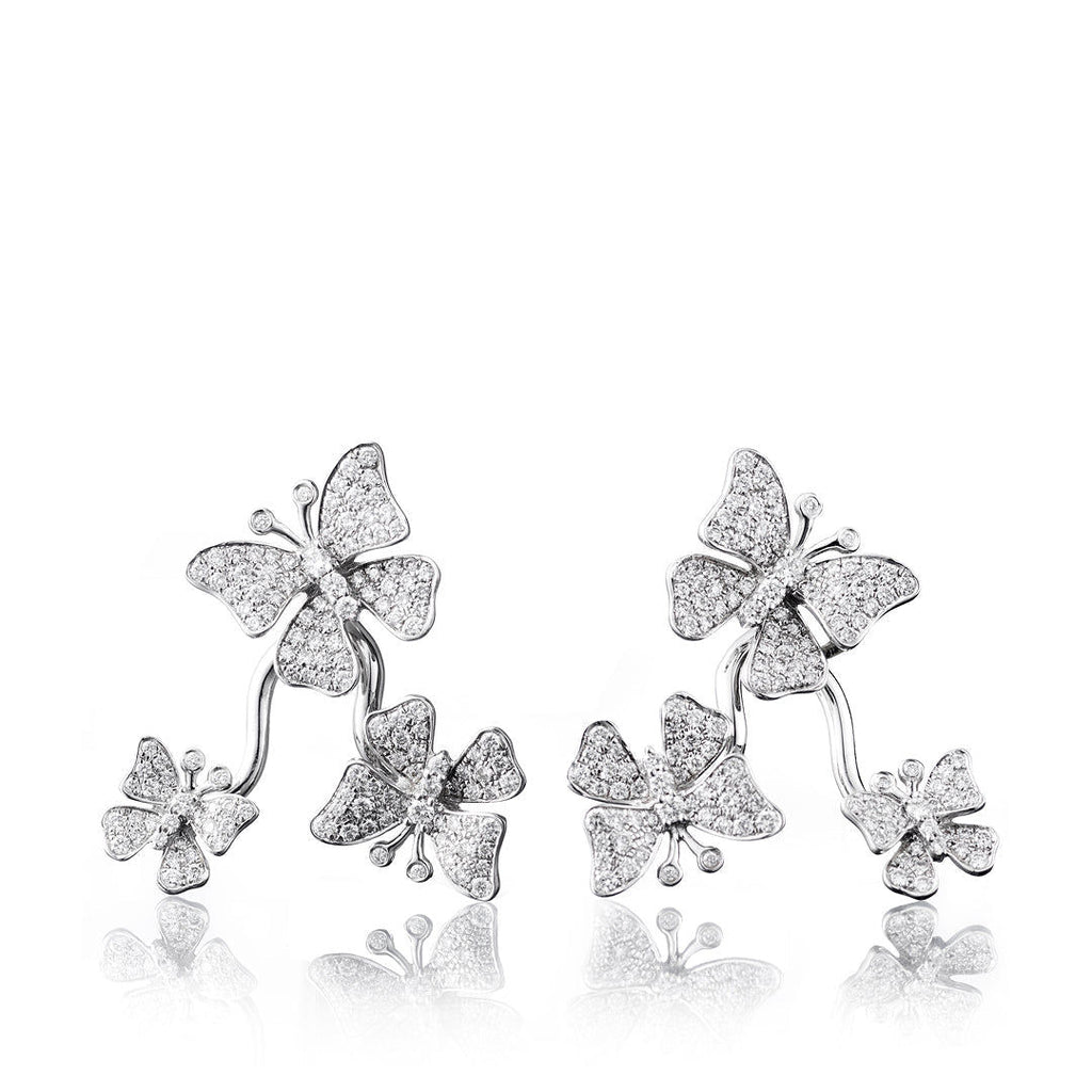 Fairytale Dancing Butterfly 18K Guld, Rosaguld eller Hvidguld Ørestikker m. Diamanter