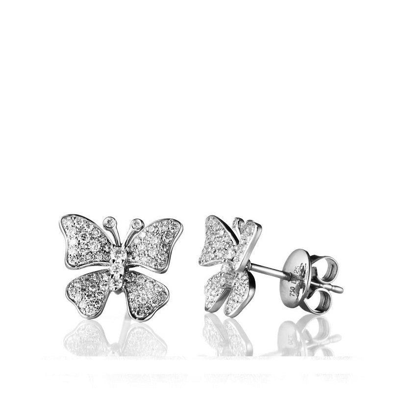 Fairytale Butterfly Large 18K Gold, Rosegold or Whitegold Studs w. Diamonds