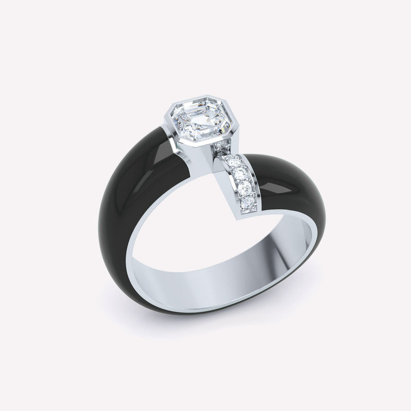 Toi et Moi Black Asscher 18K Whitegold Ring w. Lab-Grown Diamonds
