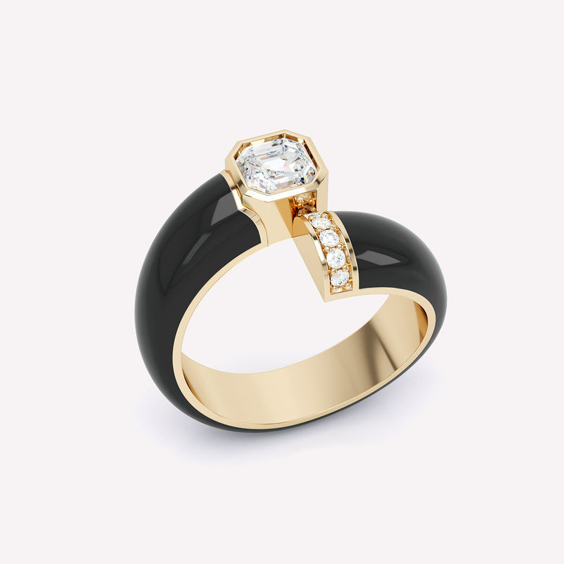 Toi et Moi Black Asscher 18K Gold Ring w. Lab-Grown Diamonds