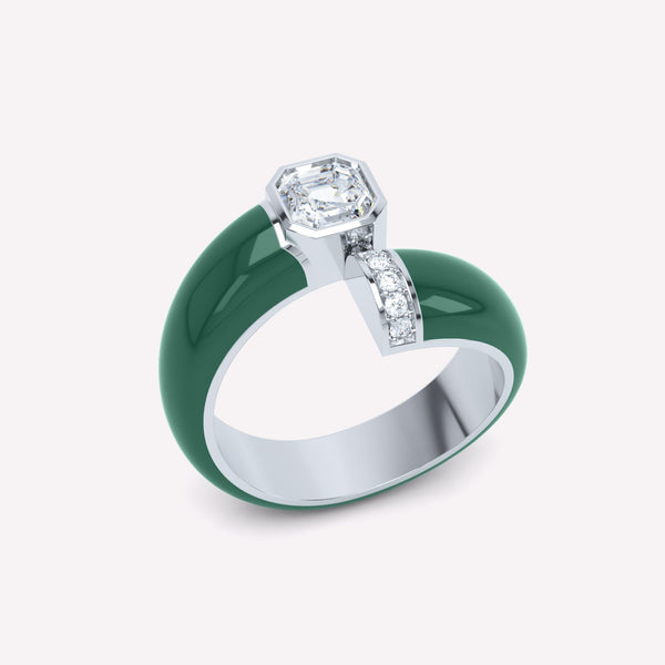 Toi et Moi Green Asscher 18K Whitegold Ring w. Lab-Grown Diamonds