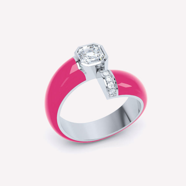Toi et Moi Pink Asscher 18K Whitegold Ring w. Lab-Grown Diamonds