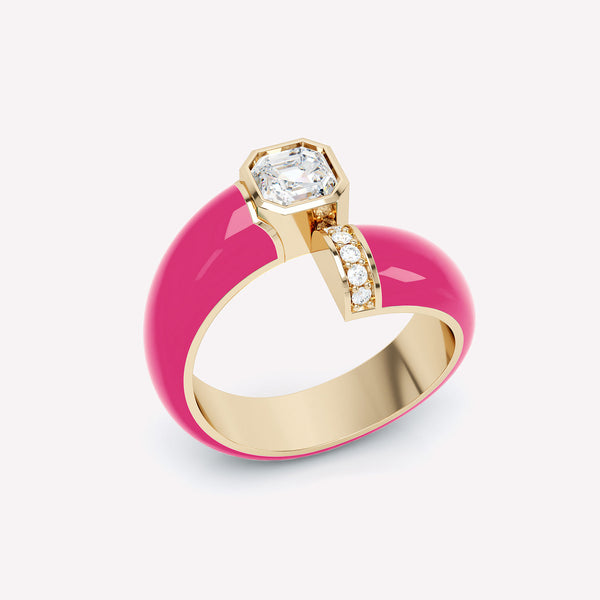 Toi et Moi Pink Asscher 18K Gold Ring w. Lab-Grown Diamonds