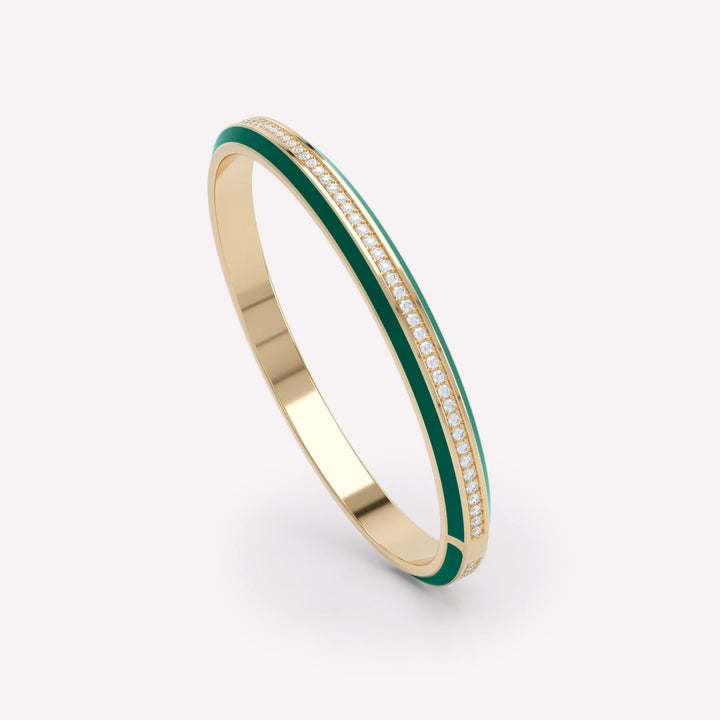 Eternity Green 18K Gold Bangle w. Lab-Grown Diamonds